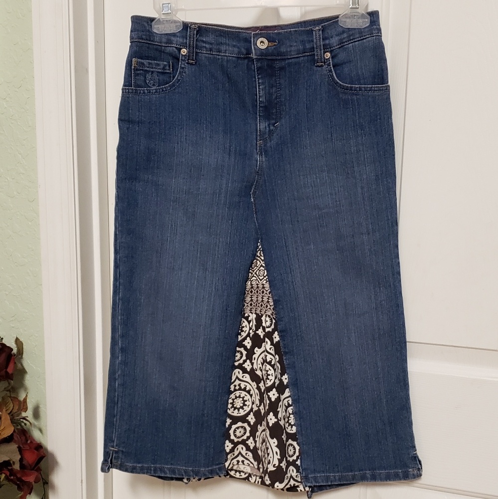 Upcycled denim boho skirt